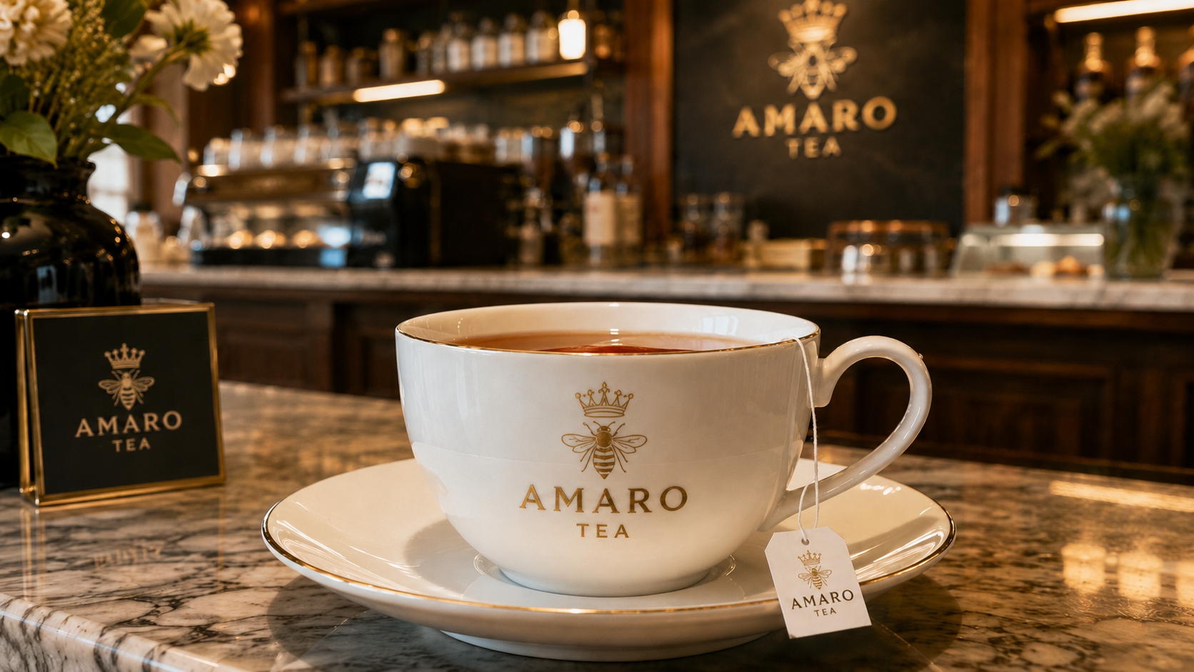 Amaro Tea served in branded porcelain
